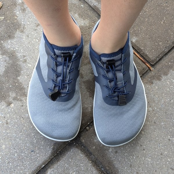 Close up top down view of the extra wide toe box on Freet Barefoot kid sneakers