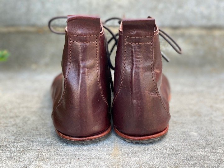 Close up of the heels of the Gaucho Ninja chukka barefoot boots