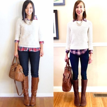 A side by side comparison showing how barefoot shoes can be just as stylish a regular shoes but better for your feet: Shown is a woman wearing the Vivobarefoot Ryder, a barefoot riding boot in brown.