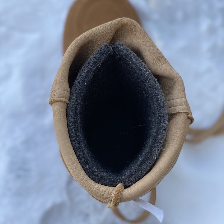 A look at the felted wool lining inside a pair of steger mukluk winter boots