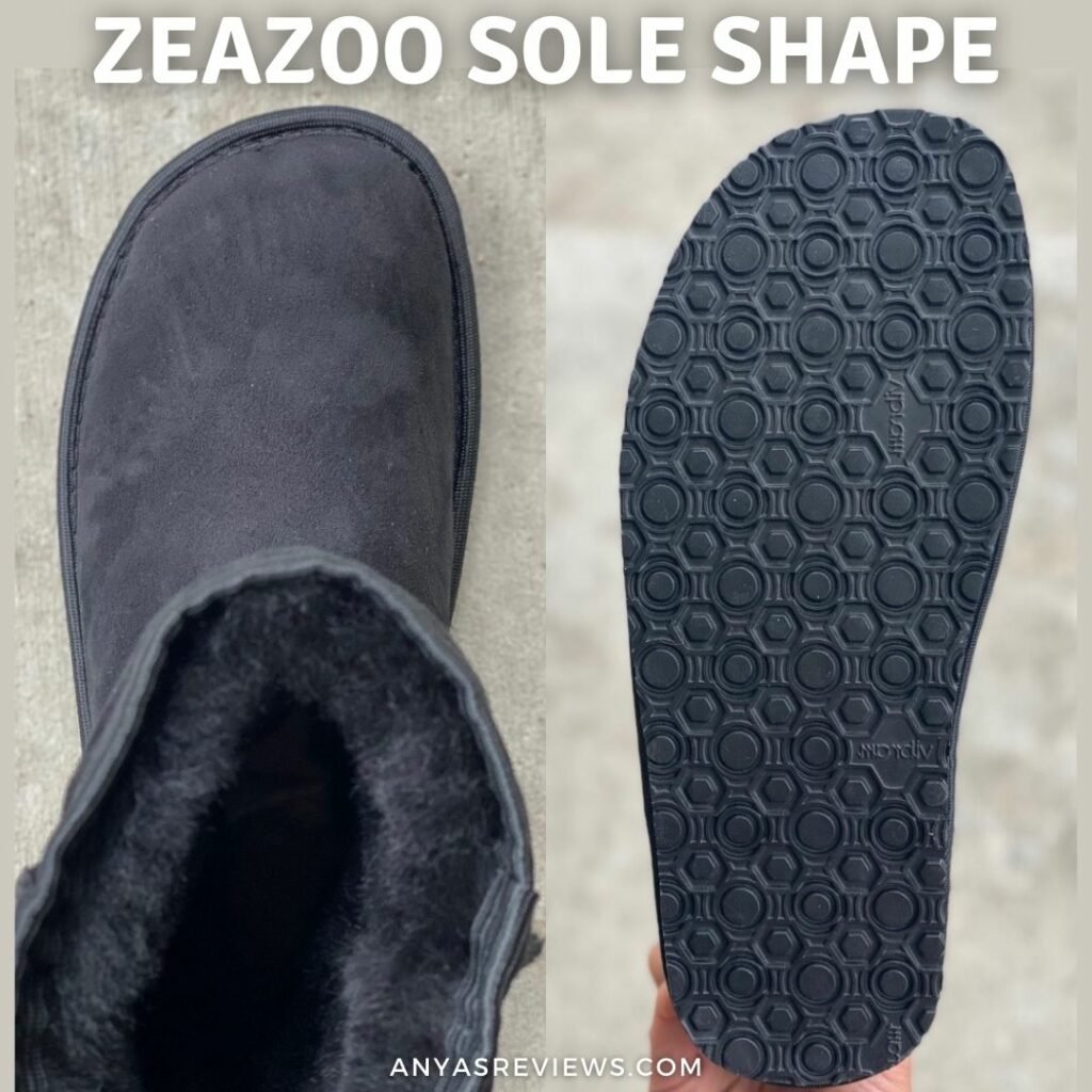 Top down and Outsole for Zeazoo Dingo, super practical and warm barefoot Ugg dupes.