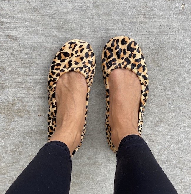 Top down view of the storehouse flats in leopard print,