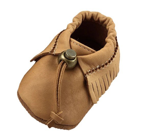 Moosehide authentic native made moccasins with fringe and easy toggle