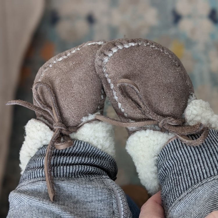 Sherpa Booties handmade in France by Earthing Moccasins for custom hard to fit baby fit