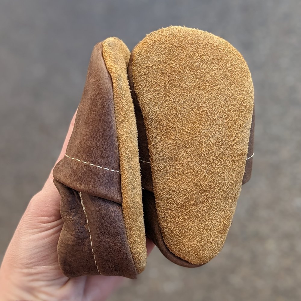 Outsole and side profile of Starry Knight Design handmade leather affordable moccasins