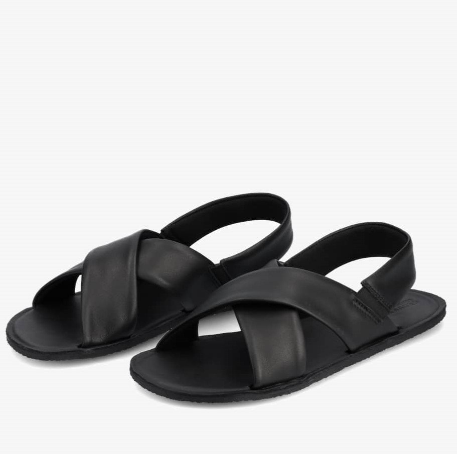 Front angled stock photo of Groundies Verona Flat flexible Chunky strap sandal on zero drop flexible sole and wide toe box