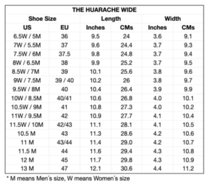 brand x huaraches sizing
