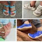A collage of four photos featuring different barefoot shoe brands for kids. Zeazoo, Shapen, Be Lenka, and Vivobarefoot are shown