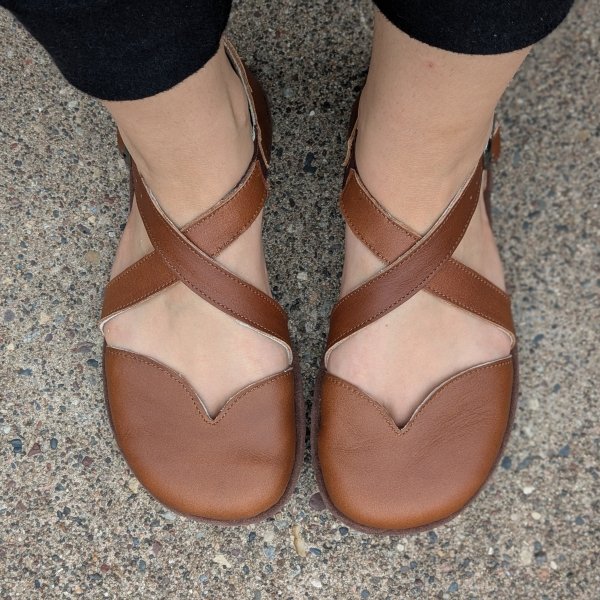 Top down close up of Magical Shoes Mona barefoot ballet flats with a cross strap detail and sweetheart wide toe box