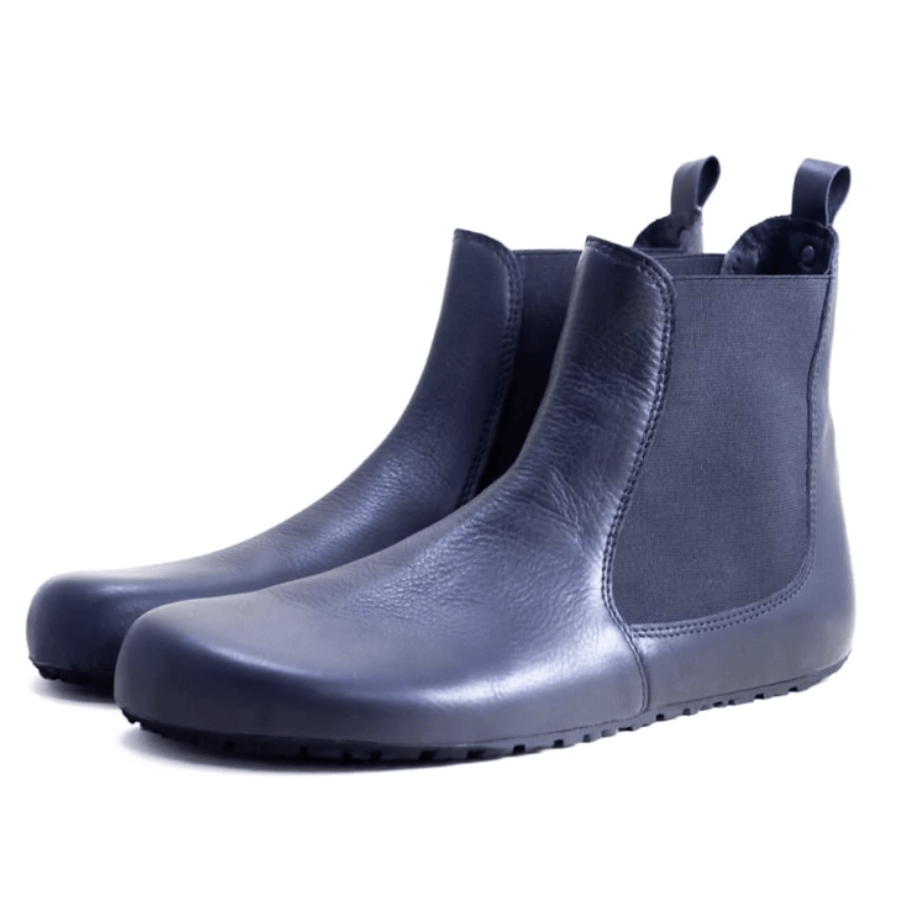 Stock image of Jenon Leather Barefoot Chelsea Boots in black leather