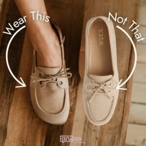 A comparison image showing Peerko Tala, a delicate boat shoe, next to a J. Crew boat shoe in a similar style.