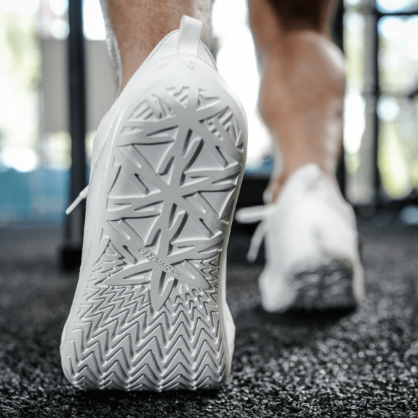A close up of the outsole on Uncivilized minimalist sneakers for the gym and court sports.