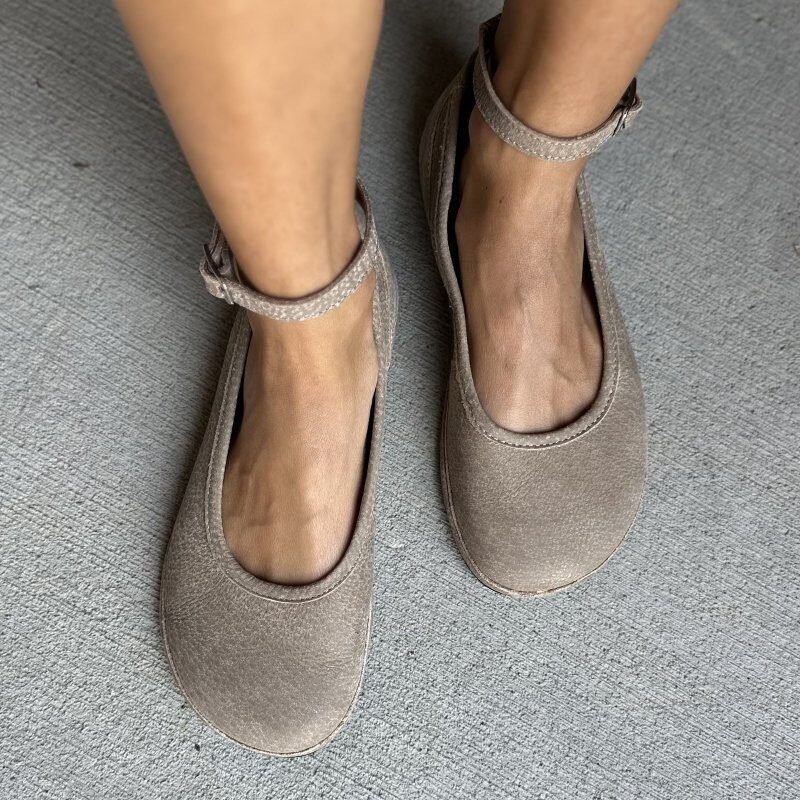 Magical Shoes Ada Ballet flats with a wide toe box and ankle strap shown from the top down.